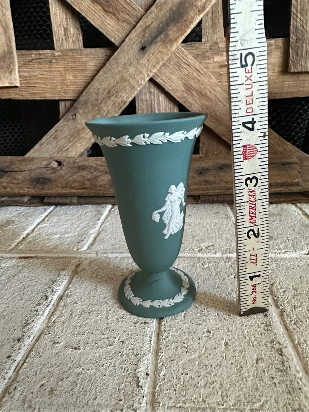 Cream Color on Spruce Green Jasperware by WEDGWOOD bud vase